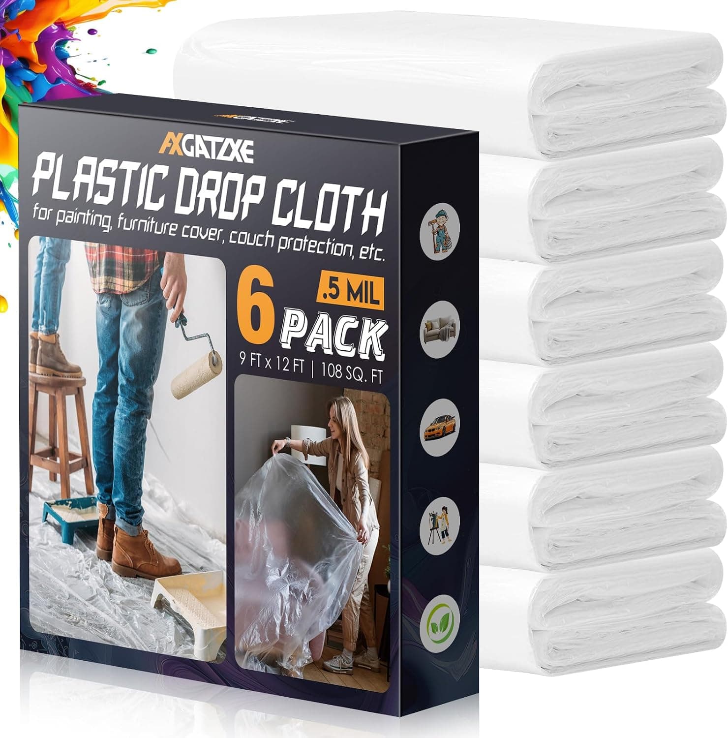 Plastic Drop Cloths 12x9 Ft (6-Pack)